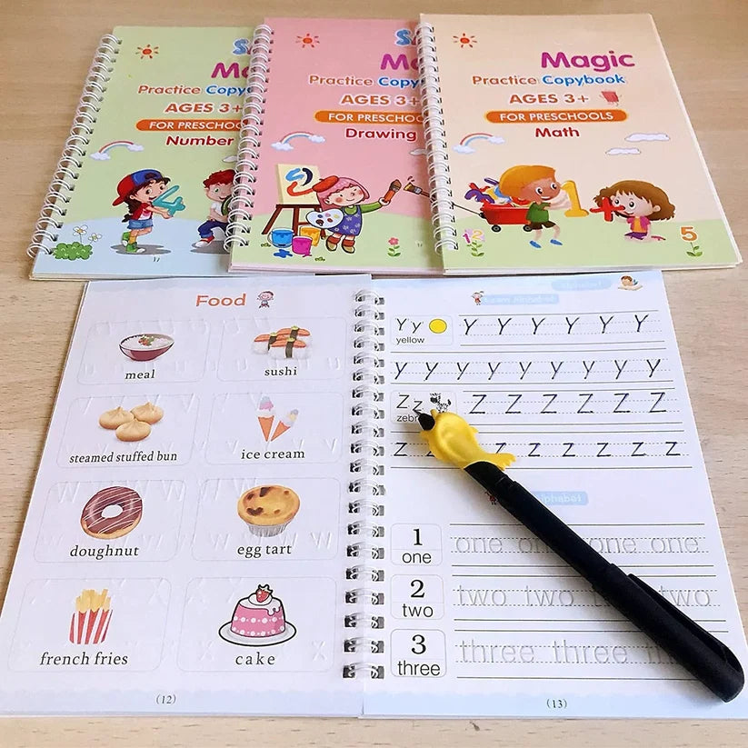 Magic Calligraphy Practice Copybook (4 BOOKS, 1 PEN, 1 GRIP, 10 REFILL)