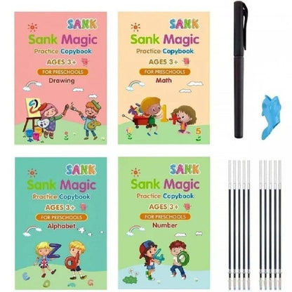 Magic Calligraphy Practice Copybook (4 BOOKS, 1 PEN, 1 GRIP, 10 REFILL)